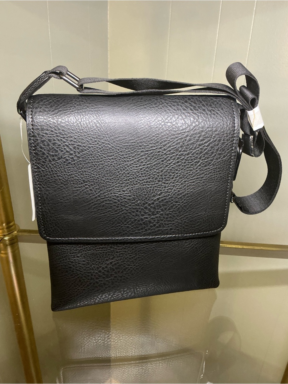 Men's Black Leather Messenger Shoulder Bag